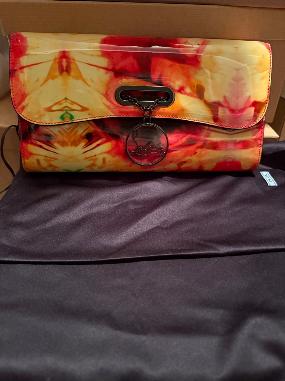 Christian Louboutin Yellow Red Tie-Dye Patent Leather Clutch